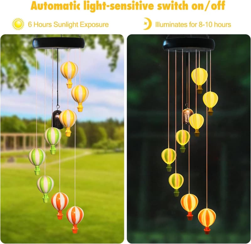 Mother's Day Hot Air Balloon LED Wind Chimes for Outdoor Decor