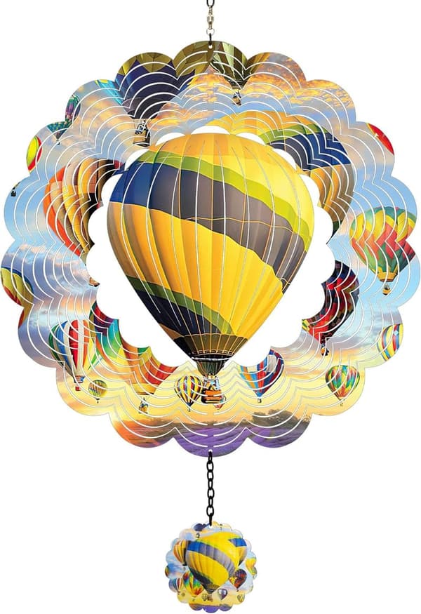 Colorful Hot Air Balloon Wind Spinner - Unique Outdoor Decor