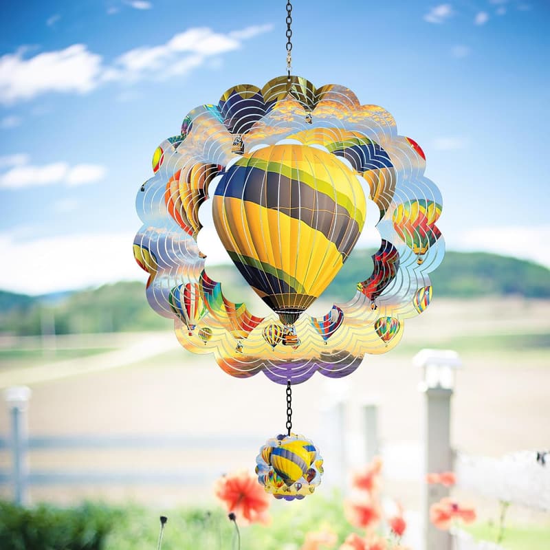 Colorful Hot Air Balloon Wind Spinner - Unique Outdoor Decor