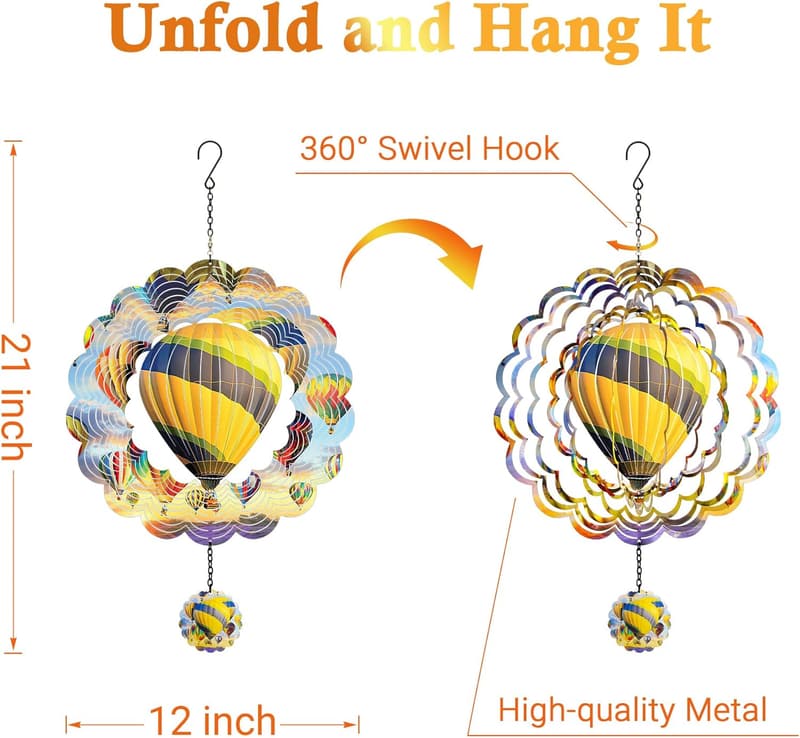 Colorful Hot Air Balloon Wind Spinner - Unique Outdoor Decor