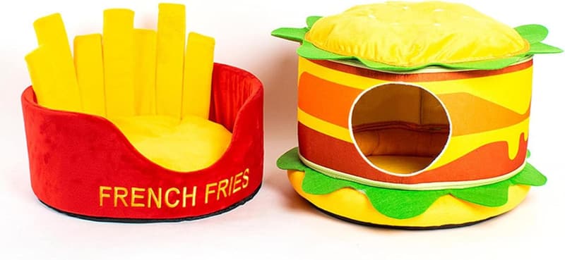 Cat & Small Dog Warm Cave Nest Pet Bed - French Fries Design