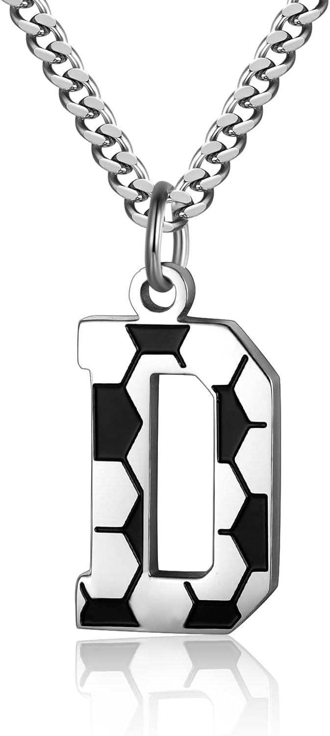 Personalized Men's Soccer Initial Necklace in Stainless Steel