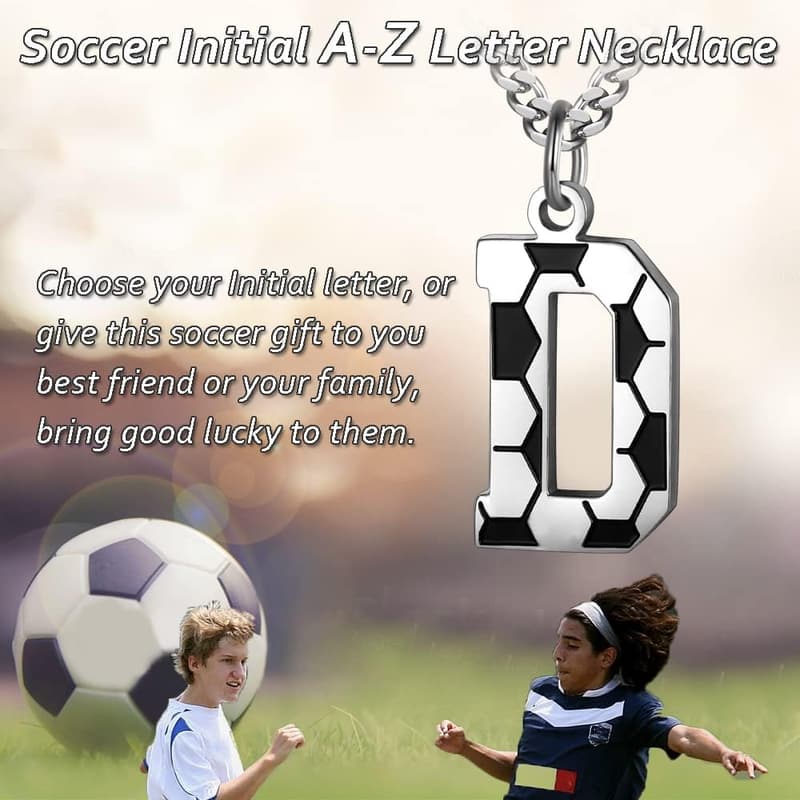 Personalized Men's Soccer Initial Necklace in Stainless Steel