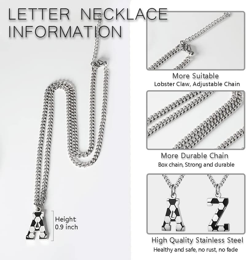 Personalized Men's Soccer Initial Necklace in Stainless Steel