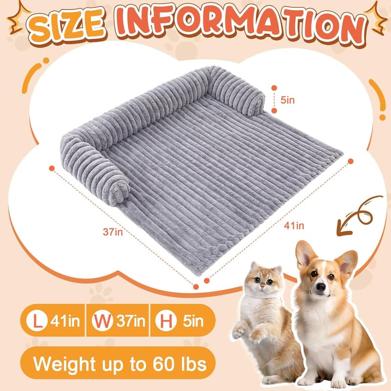 Large Washable Fluffy Dog Bed for Couch - Light Gray 41x37