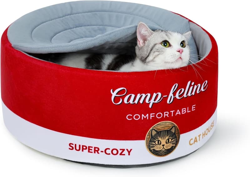 Cozy Can-Shaped Cat Bed with Privacy Cover for Cats & Small Dogs