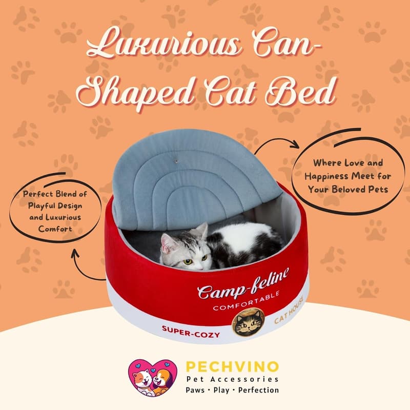 Cozy Can-Shaped Cat Bed with Privacy Cover for Cats & Small Dogs