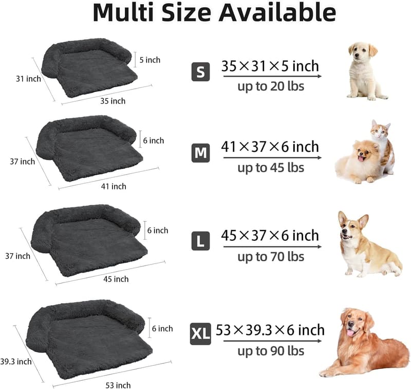 Fluffy Plush Dog Bed with Washable Cover for Pets - Large Dark Grey