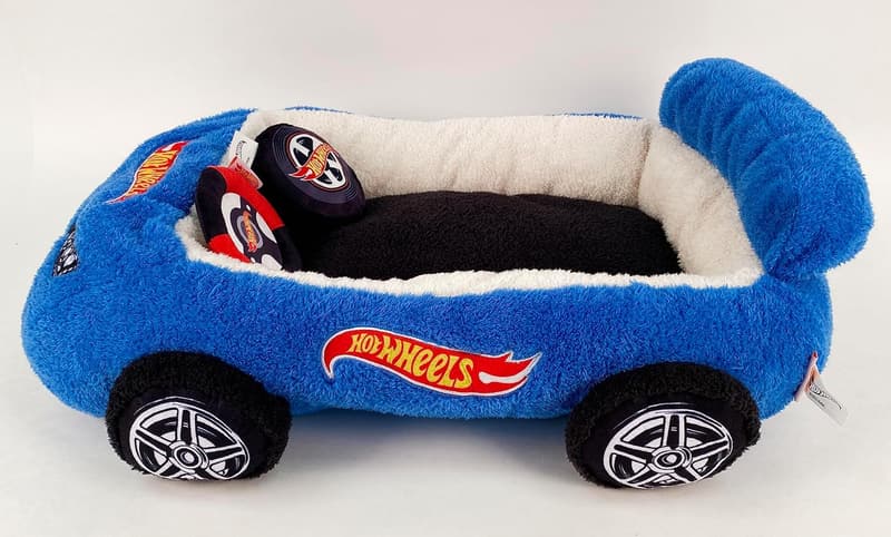 Blue Hot Wheels Plush Car Pet Bed with Steering Wheel for Dogs and Cats