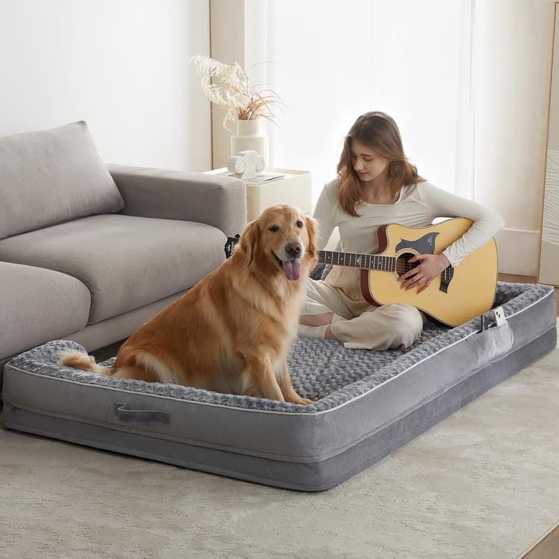 Calming Washable Faux Fur Dog Bed for Adults - Grey