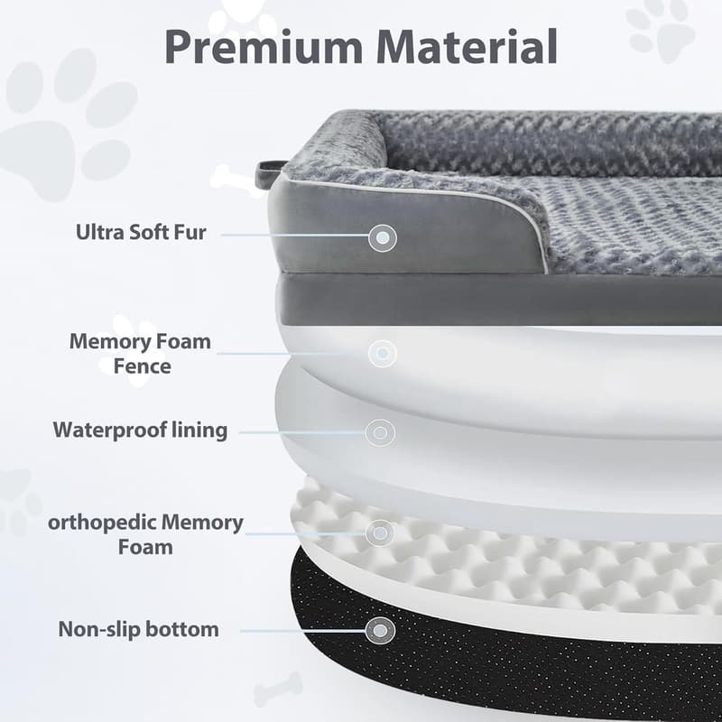 Calming Washable Faux Fur Dog Bed for Adults - Grey