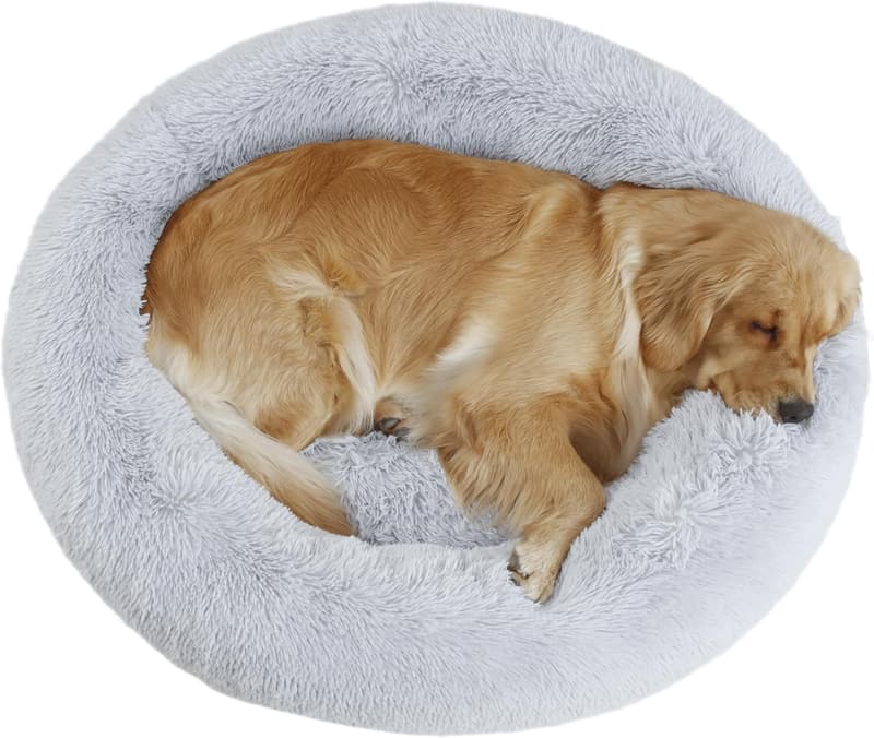 Cozy Grey Anti-Anxiety Donut Dog Bed for All Sizes