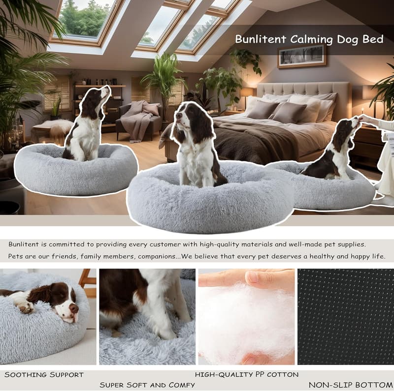 Cozy Grey Anti-Anxiety Donut Dog Bed for All Sizes