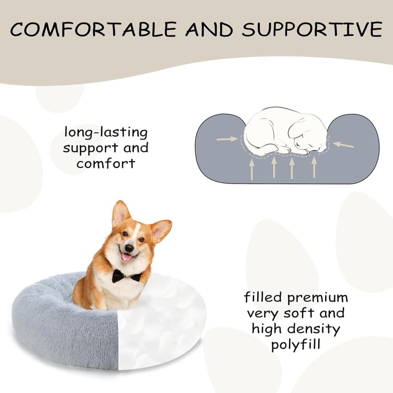Cozy Grey Anti-Anxiety Donut Dog Bed for All Sizes