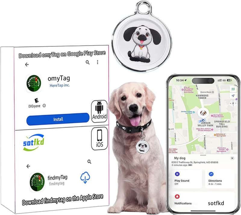GPS Dog Collar Tracker - Airtag Compatible, No Monthly Fee