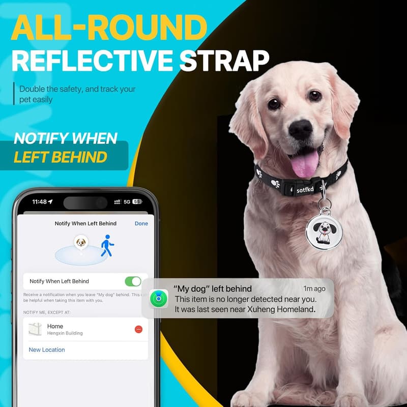 GPS Dog Collar Tracker - Airtag Compatible, No Monthly Fee