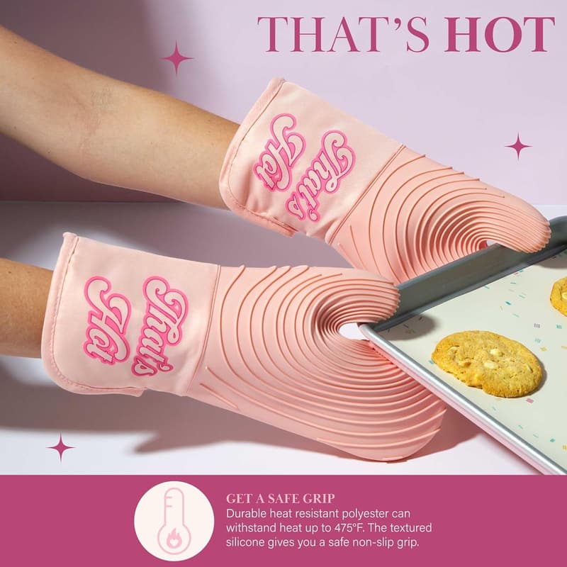 Paris Hilton Pink Oven Mitt Set with Silicone Grips