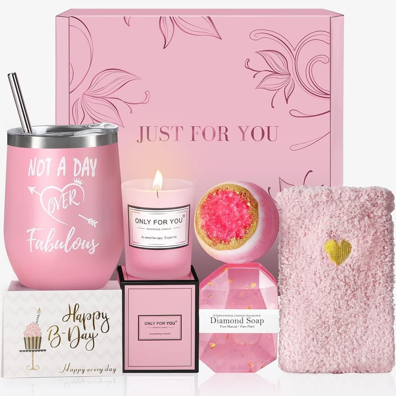 Birthday Spa Gift Basket Set for Women - Relaxing Pink Gift Box
