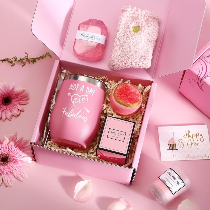 Birthday Spa Gift Basket Set for Women - Relaxing Pink Gift Box