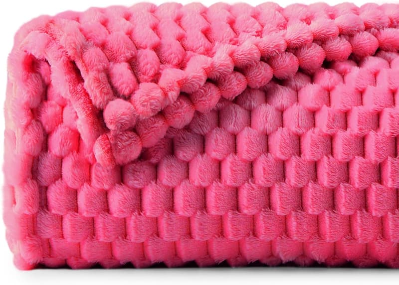 Hot Pink 3D Jacquard Fleece Throw Blanket - Super Soft 50x60