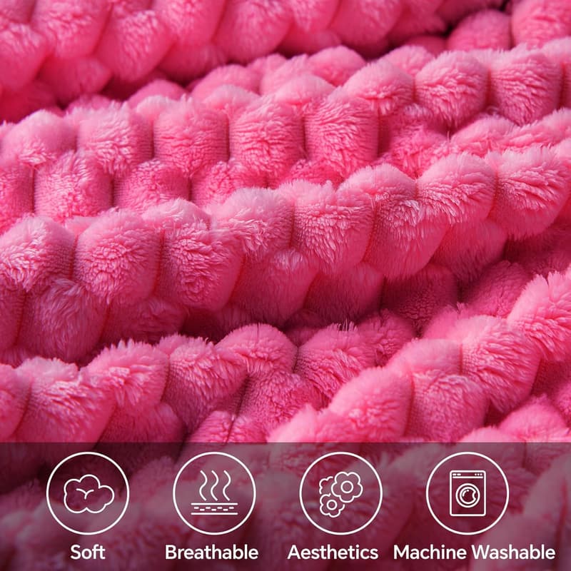 Hot Pink 3D Jacquard Fleece Throw Blanket - Super Soft 50x60