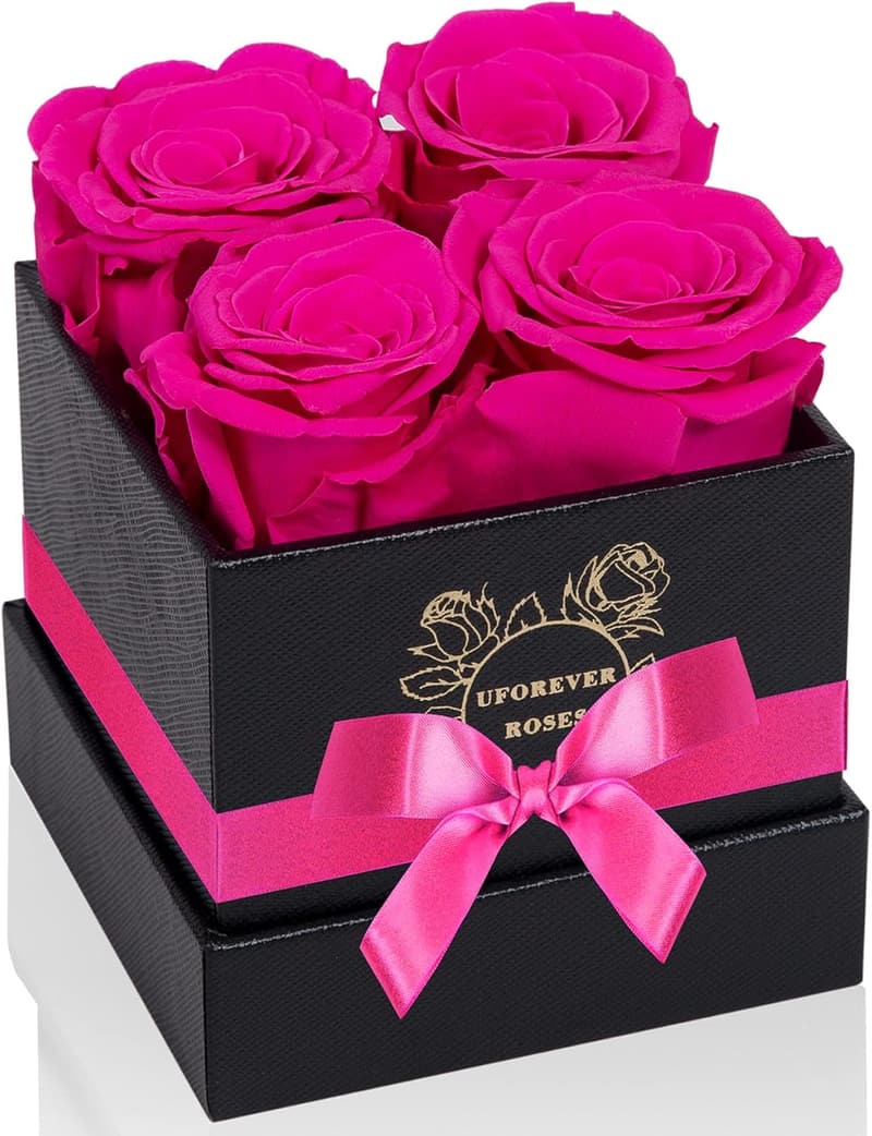 Hot Pink Preserved Roses Gift for Her in Box