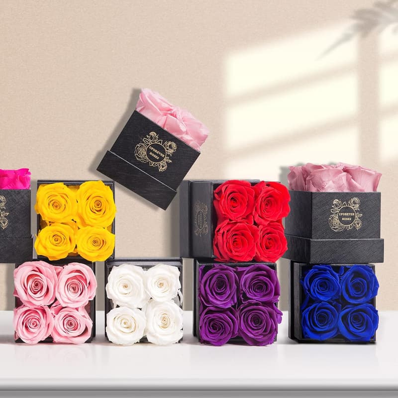Hot Pink Preserved Roses Gift for Her in Box