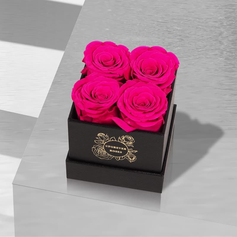 Hot Pink Preserved Roses Gift for Her in Box