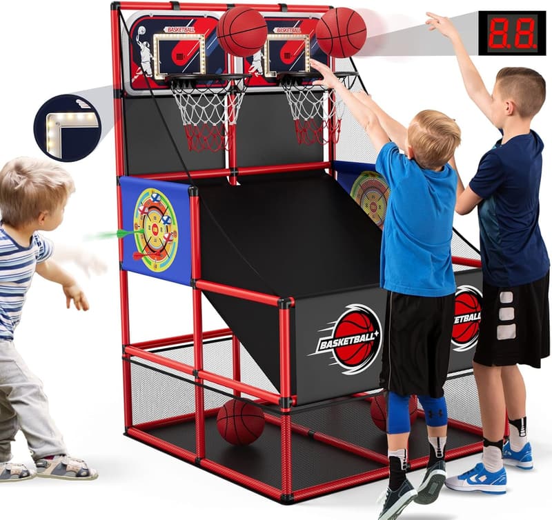 Dual Shot Basketball Arcade Game with Electronic Scoreboard for Kids