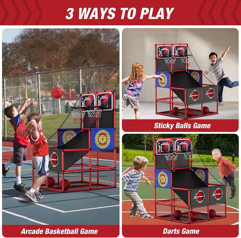 Dual Shot Basketball Arcade Game with Electronic Scoreboard for Kids