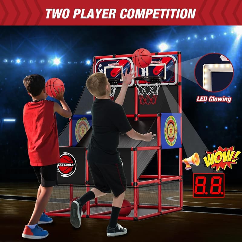 Dual Shot Basketball Arcade Game with Electronic Scoreboard for Kids