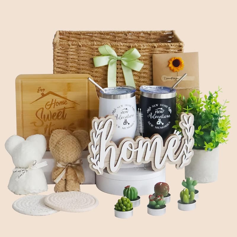 Housewarming Gift Basket: 18-Piece Candle & Faux Plant Set