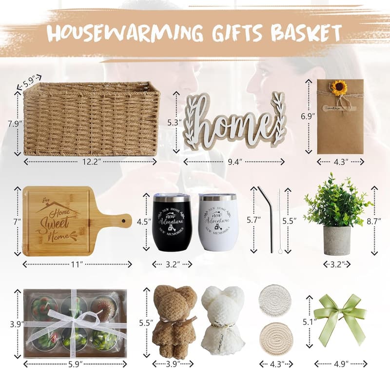 Housewarming Gift Basket: 18-Piece Candle & Faux Plant Set