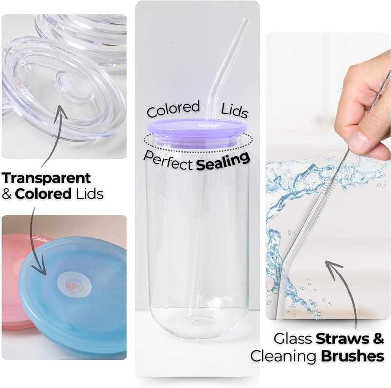 27-Pc Glass Cup Set with Lids & Straws – Ideal Housewarming Gift