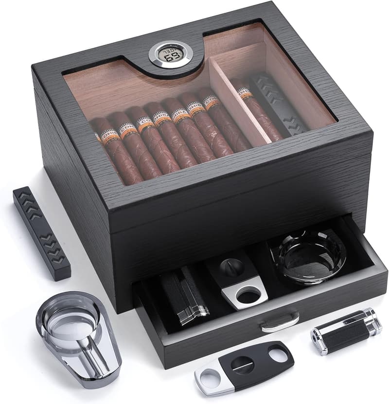 Digital Cigar Humidor with Accessories for Men