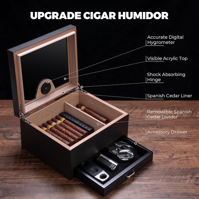 Digital Cigar Humidor with Accessories for Men