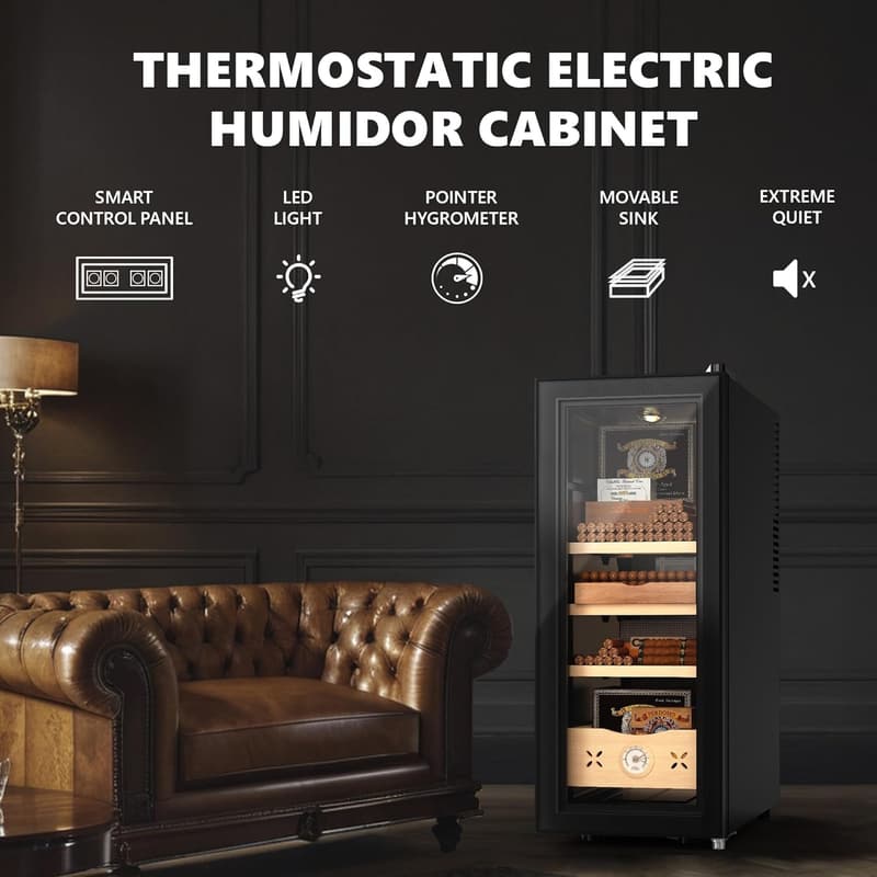 Electric Cigar Humidor Cabinet with Spanish Cedar, 35L