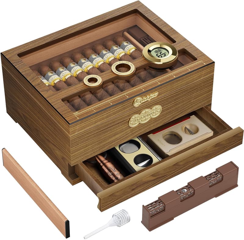 Desktop Cigar Humidor with Digital Hygrometer - Perfect Gift for Men