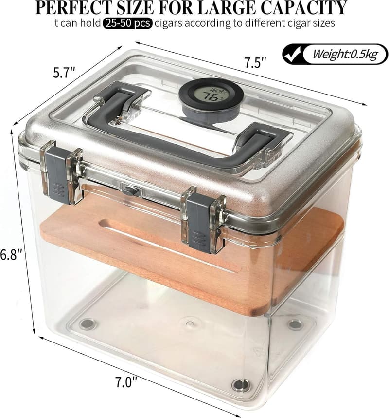 Acrylic Travel Cigar Humidor with Humidifier and Hygrometer