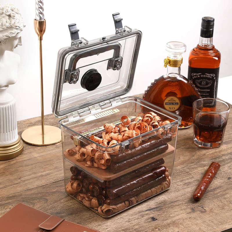 Acrylic Travel Cigar Humidor with Humidifier and Hygrometer