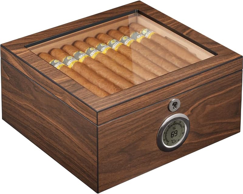 Cedar Cigar Humidor with Lock & Hygrometer - 60-Cigar Capacity