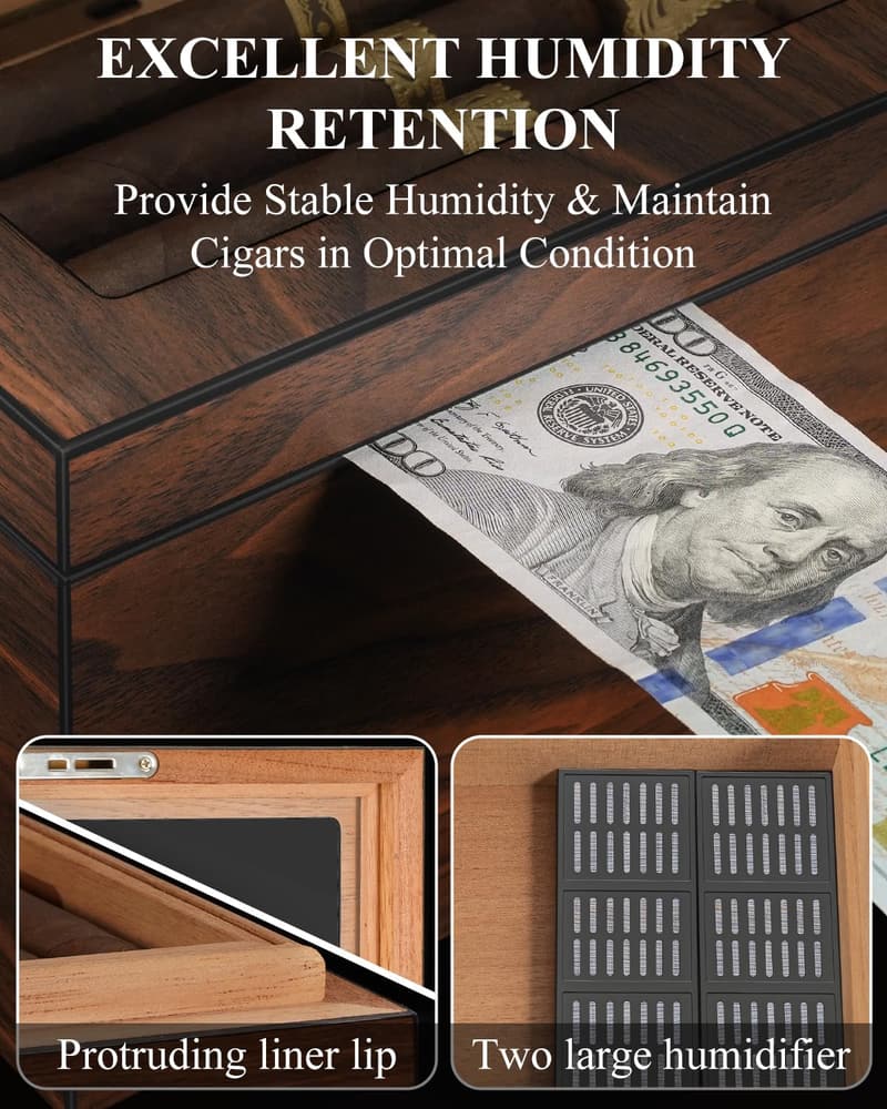 Cedar Cigar Humidor with Lock & Hygrometer - 60-Cigar Capacity