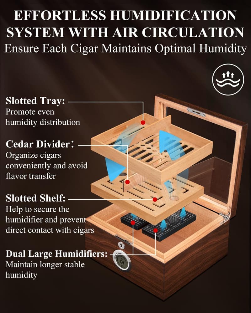 Cedar Cigar Humidor with Lock & Hygrometer - 60-Cigar Capacity