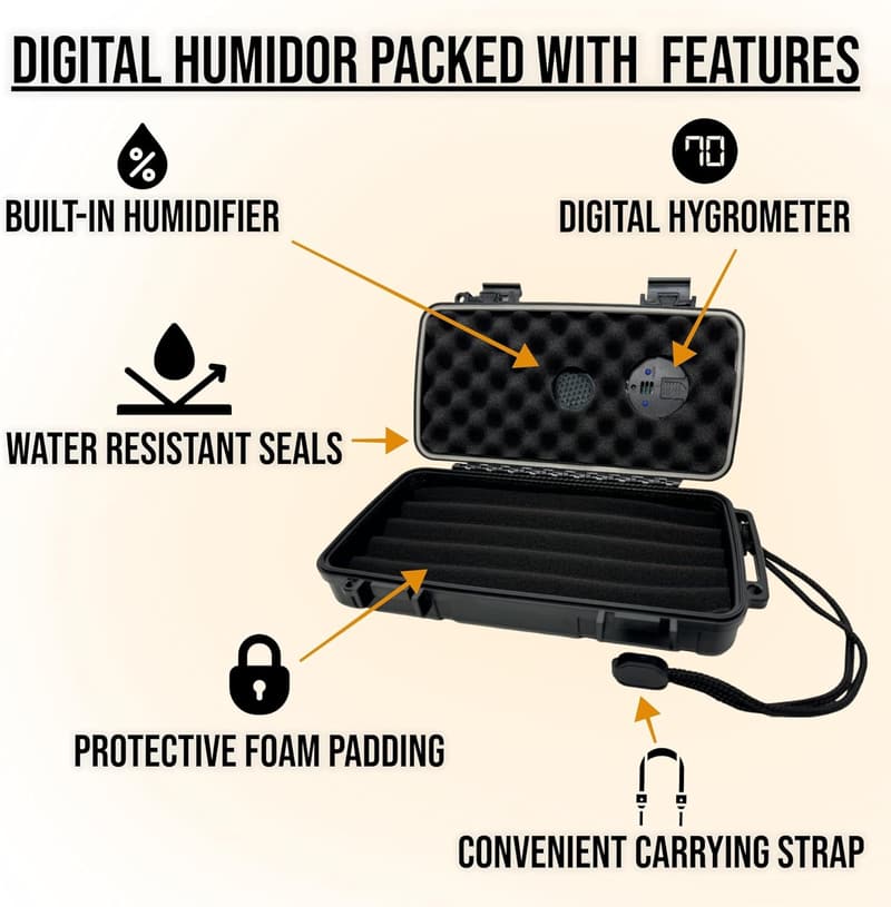 Portable Travel Humidor with Digital Hygrometer - 5 Count