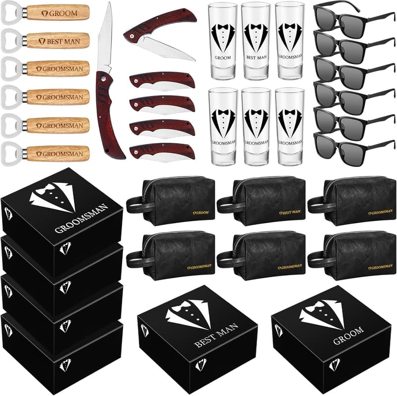 Groomsmen Proposal Gift Set with Shot Glasses & Accessories