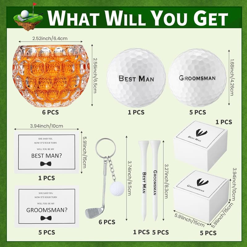 Groomsman Gift Set: Golf Ball, Keychain & Whiskey Glass