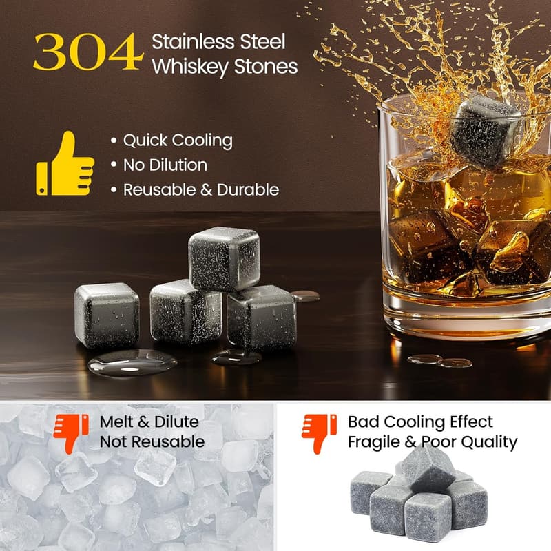 Father's Day Stainless Steel Whiskey Stones - 8-Pack Chilling Rocks