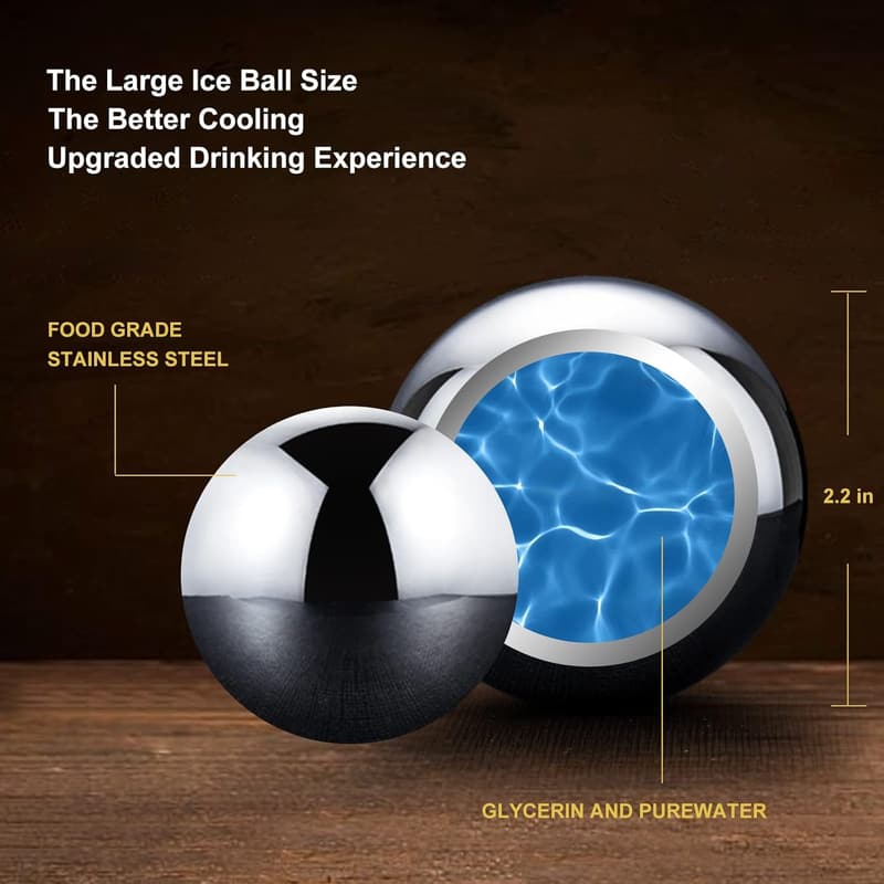 Golf Ball Whiskey Stones - Stainless Steel Ice Cubes Set of 2