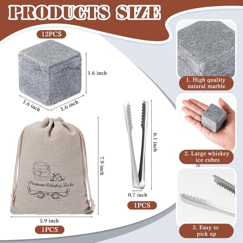 Father's Day Jumbo Whiskey Ice Cube Set with Tongs & Sack