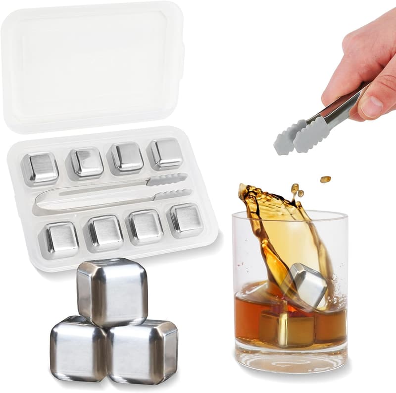Reusable Stainless Steel Whiskey Chiller Stones Set with Tongs